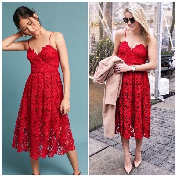 NWT Donna Morgan for Anthropologie Red Renata Lace Fit & Flare Dress - Picture 1 of 12